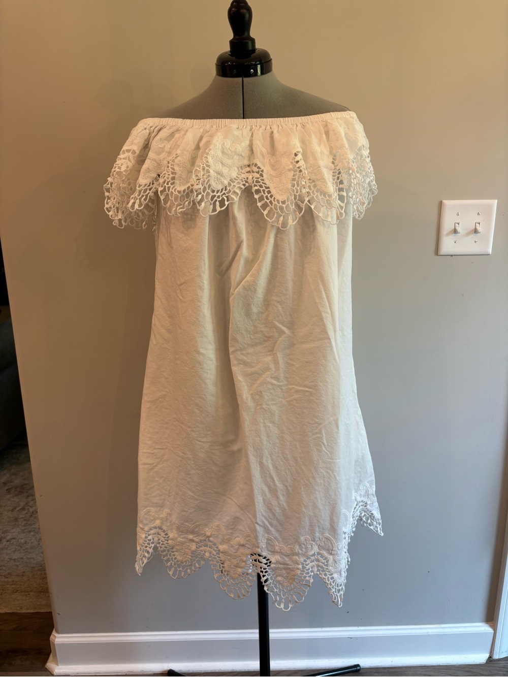 Merona White Off-Shoulder Lace-Trim Midi Dress
